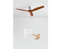 CREATE - Plafondventilator 40W silent 100% hout (Ø132cm) (ruimtes 10m²-25m²) - Wit / Donker hout - Geen licht - Controller voor wandmontage + afstandsbediening - WIND CALM NATURAL WOOD