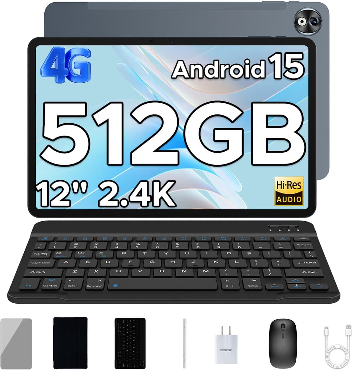 Doogee T40 Tablete Avec Clavier 8GB RAM+512GB ROM (TF 2TB) Helio G99 Batterij 8580mAh 11 "2.5K Android 15 Face ID Dual 4G LTE,Grijs — afbeelding 1