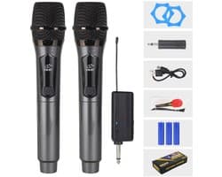 Draadloze Microfoon - Oplaadbare Draadloze Microfoonset - met Plug-in Ontvanger - Karaoke - Muziek - Studio - Handheld Microfoon voor Zang - met 2 Microfoons