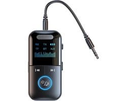 Bluetooth 5.4 audiozender/ontvanger, 4-in-1 draadloze zenderadapter, lage latentie/HD-scherm/TF-kaart AUX-adapter voor vliegtuig, auto, laptop, radio, tv