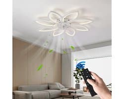 8 Bloem Ventilator Lamp - Moderne Plafondlamp Ventilator - 6 Standen - Wit - Dimbaar - Plafondventilator