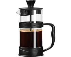 French Press Koffiezetter 350 ml – RVS Filter & Hittebestendig Glas – Cold Brew & Heet Koffie – Reizen & Thuis (Zwart)
