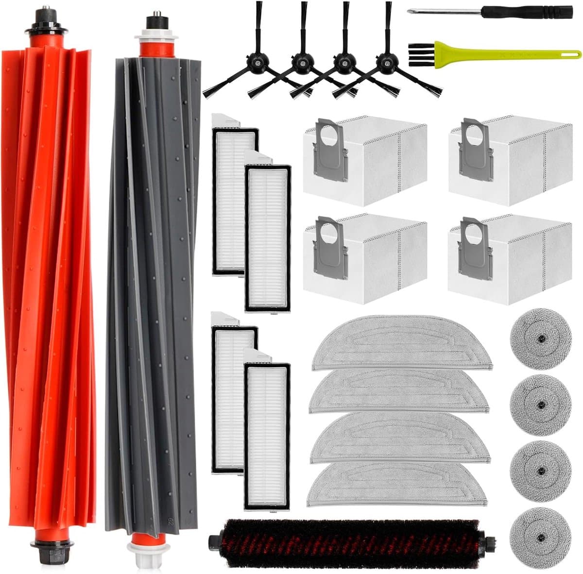 Reserveonderdelenaccessoires, gescht voor Roborock S8 MaxV Ultra robotstofzuiger, kit, 2 hoofdborstels, 4 stofzakken, 4 zijborstels, 4 filters, 4 doeken, 4 dweilen, rand, 3 reinigingsborstels — afbeelding 1