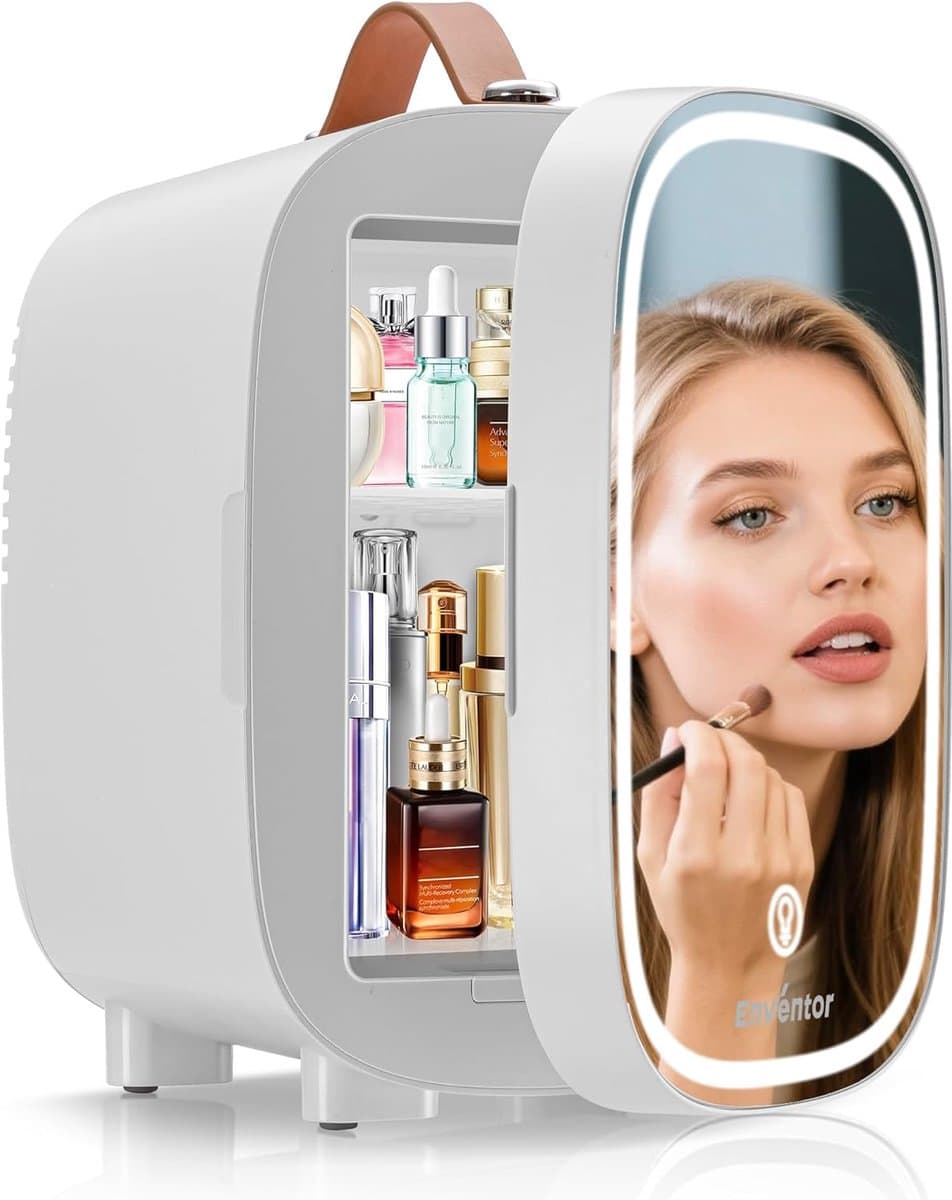 Mini Koelkast 4L met Spiegel – Stille Kleine Koelkast voor Slaapkamer, Kantoor & Auto – Ideaal voor Make-up, Huidverzorging, Drankjes & Snacks – Wit — afbeelding 1