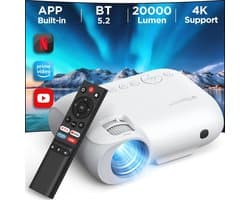 4K Beamer met WiFi en Bluetooth - Draagbare Multimediaprojector voor Thuisbioscoop, 1080P FHD-Compatibel, Streaming voor Netflix en Meer