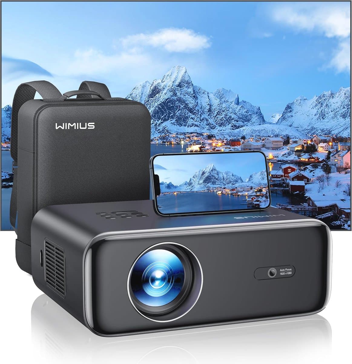 Full HD Beamer met Wifi6, Bluetooth en Autofocus – 25.000 lumen, 4K Ondersteuning, 300" Groot Scherm — afbeelding 1