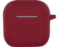 Hoesje - Geschikt voor Apple AirPods 4 / 5 - met Clip - Siliconen Hoes - Silicone Case Cover - Donkerrood