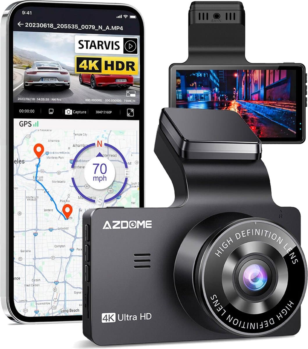 AZDome M63 Pro 1CH dashcam - Ultra 4K resolutie - Wifi - Gps - Parkeerstand - 64gb Micro SD - 3.0 inch Lcd - dashcam voor auto — afbeelding 1