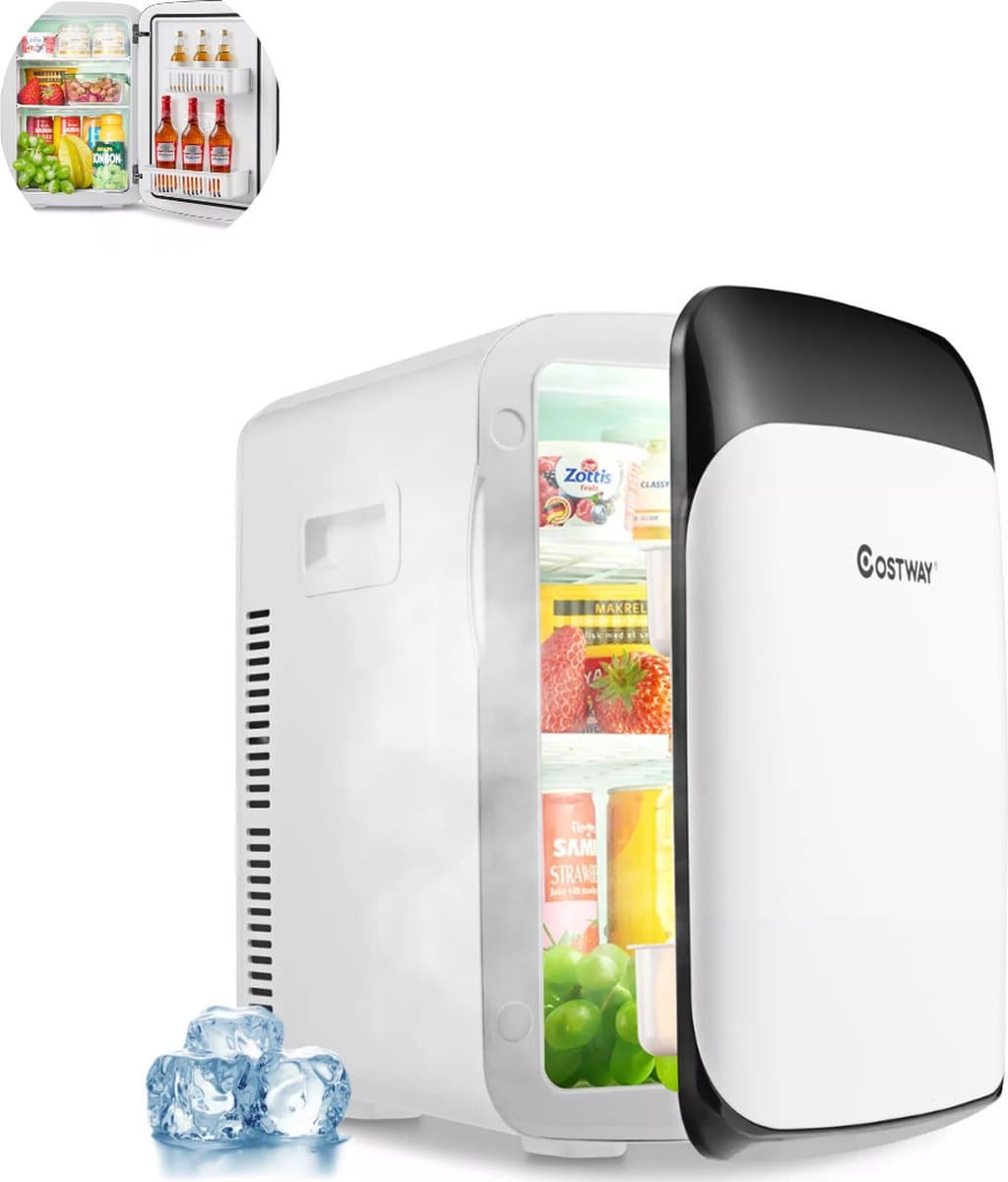 Luxe Mini Koelkast - 15 Liter - Koelen & Verwarmen - Zwarte Glazen Deur - Mat Zwart - Mini Fridge - (Skincare, Medicijnen, Eten, Drinken) Modern auto kantoren kamers camping tuin — afbeelding 1