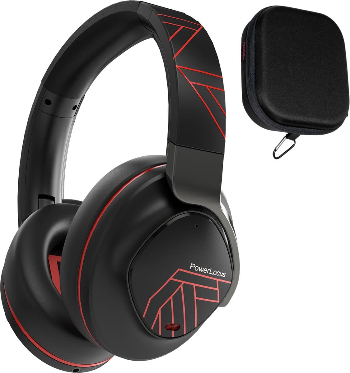 PowerLocus MoonFly Koptelefoon Over-Ear met Active Noise Cancelling, Draadloze Hoofdtelefoon, Voice Assistant Activation - Zwart/Rood — afbeelding 1