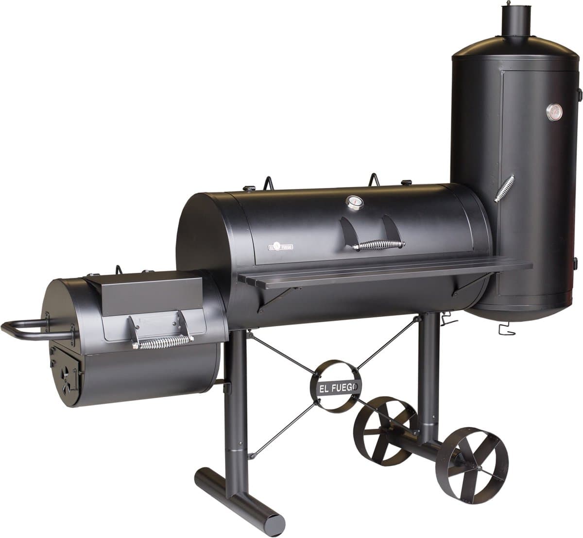 El Fuego Kiona Smoker - Barbecue - bbq - Zwart -Grilloppervlak ca. 43 x 39 + 98 x 44 + Ø42,5 x4 cm - 118 kg — afbeelding 1