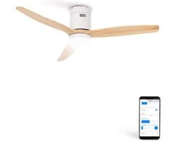 CREATE - Plafondventilator 40W silent Ø132 cm - Met Verlichting drie temperaturen - Met Wifi - Met Afstandsbediening - 6 Snelheden - Timer - Zomer/Winter functie - Wit - WIND CALM