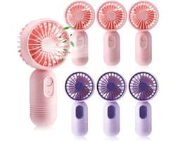 Set van 7 mini draagbare ventilatoren, schattig en lichtgewicht, compact en draagbaar, 3 windsnelheden, USB oplaadbaar, unisex, geschikt voor make-up binnen en buiten en op reis (roze en paars).