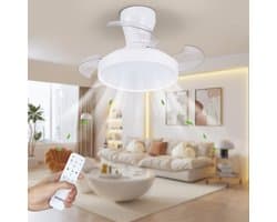 Epochglo Plafondventilator met Verlichting - Ø 55cm - 20W DC Motor - Fluisterstil - Dimbaar LED 3000-6500K - Reversibel (Winterstand) - Met Afstandsbediening - Onzichtbare bladen - Plafondlamp Ventilator Voor Slaapkamer & Woonkamer - Wit