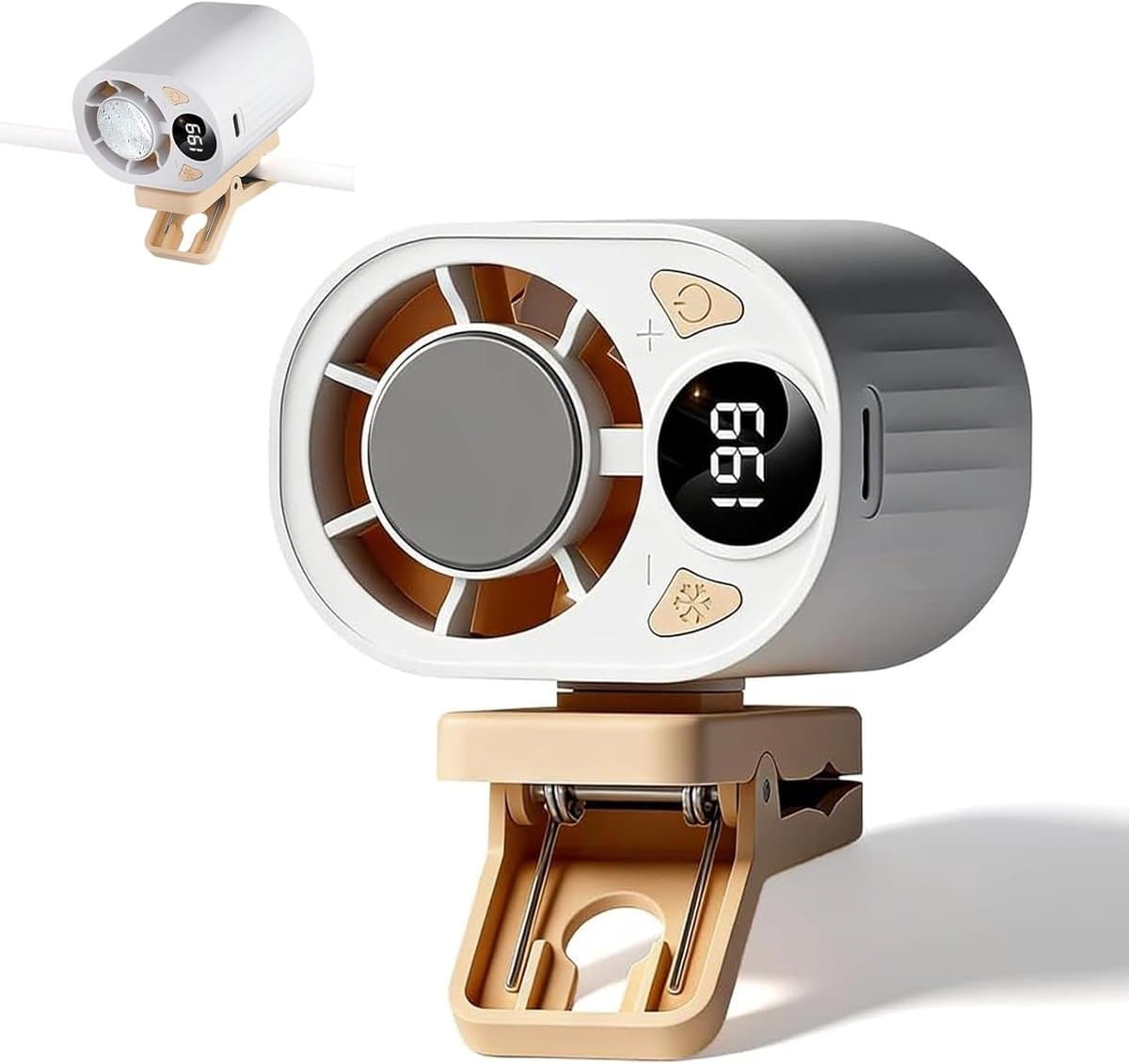 Autoventilator met clip, oplaadbaar via USB, miniventilator, 199 windsnelheden, stille draagbare autoventilator, 360° draaibaar — afbeelding 1