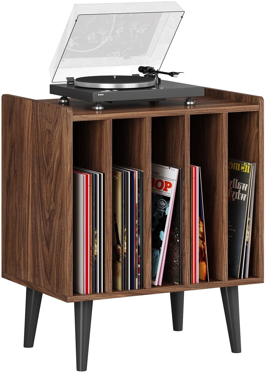 ACAZA LP Opbergsysteem - Walnoot - 56,5 x 39 x 64,5 cm (L x B x H) - Vinyl Opbergsysteem - LP Houder - Platenrek - Platenkast - Platenspelermeubel — afbeelding 1
