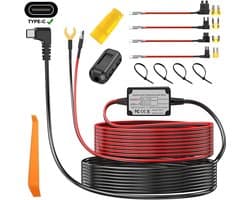 Dashcam-hardwire kit, type C USB-kabelset, 12 V-24 V naar 5 V 3 A kabelset met onderspanningsbeveiliging, 3,5 m lange dashcam-oplaadkabel voor dashcam-GPS-voeding, radarwaarschuwing, enz.