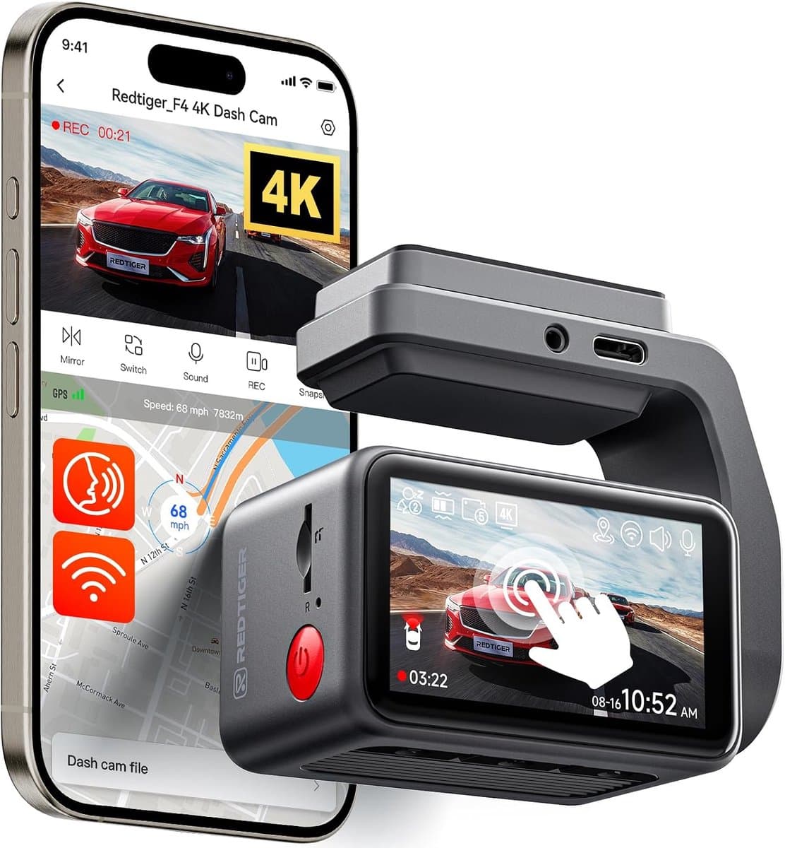 SnelShoppen - 4K Dash Cam Auto Camera met 2.2 inch Touch Screen, Nachtzicht, GPS, WiFi, 32GB Kaart, 24U Monitor en Spraakbesturing — afbeelding 1