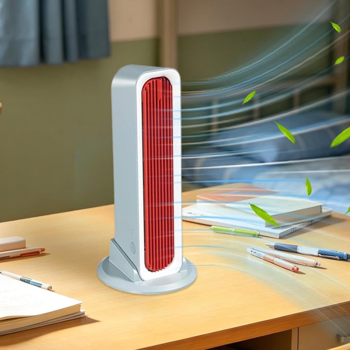 Bladloze torenventilator - Torenventilator voor de slaapkamer - Draagbare oplaadbare ventilator - Drie windsnelheden - Persoonlijke koelventilator - Geschikt voor kantoren, woonkamers, slaapkamers, bureaus en nachtkastjes - Blauw - 77,4*314,1*82 mm — afbeelding 1