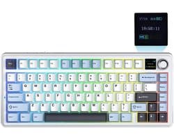 AULA F75 MAX - Draadloos Mechanisch Toetsenbord Met TFT-Scherm En Draaiknop - Gamingtoetsenbord Met Pakking In 75%-Layout - Hot-Swappable - RGB-Achtergrondverlichting - Voor PC/Mac/Linux (Lichtblauw + Zwart En Wit)