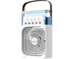 Draagbare luchtkoeler wit - oplaadbaar 2000mAh mini airco met 500ml watertank, 3 snelheden, 2 spraystanden, 7 kleuren en 3 timers voor bureau, slaapkamer en kantoor