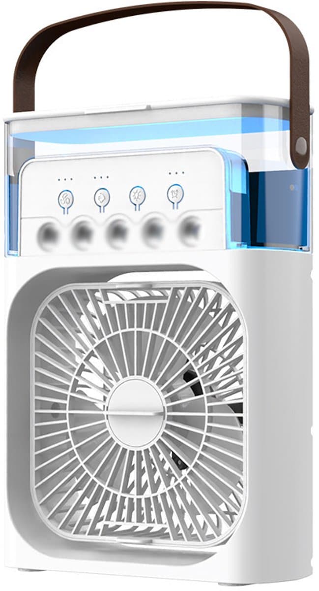 Draagbare luchtkoeler wit - oplaadbaar 2000mAh mini airco met 500ml watertank, 3 snelheden, 2 spraystanden, 7 kleuren en 3 timers voor bureau, slaapkamer en kantoor — afbeelding 1