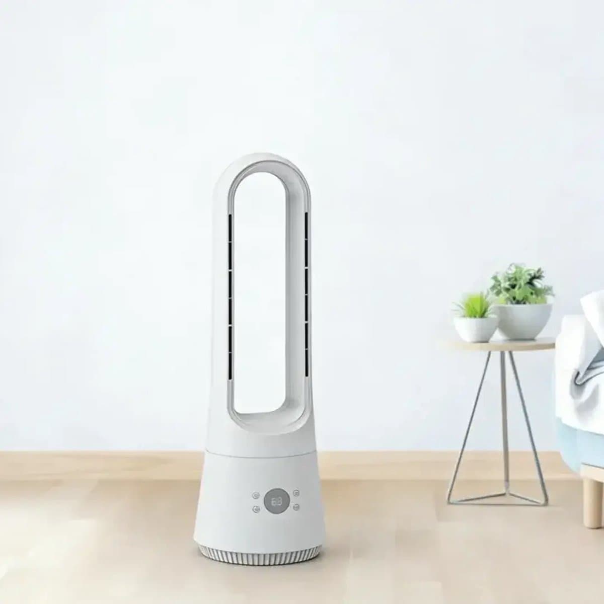 Ventilator - Torenventilator - Luchtzuivering - Elektrische Ventilator - Bladloos - Ultra Stil - 8 Windsnelheden - Armomafunctie - Met Afstandsbediening - Timerfunctie - Zilver - Modern Design - Bureau - Slaapkamer - Woonkamer - Kantoor — afbeelding 1
