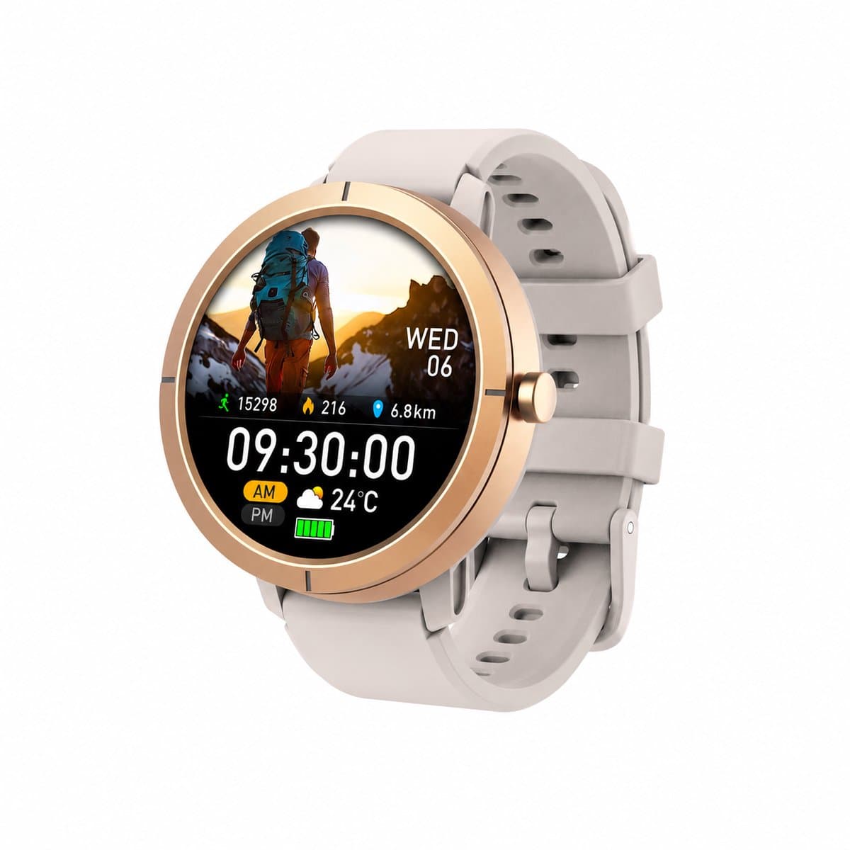 Evy24 Smartwatch EV1 GPS 42mm - GPS Smartwatch Dames & Heren - AMOLED Sporthorloge - Bluetooth Bellen - 5ATM Waterdicht - GPS Horloge - Hartslagmeter - 170+ Sportmodi - iPhone & Android - Goldmetal — afbeelding 1