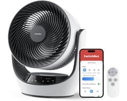 SwitchBot 22dB Draadloze Tafelventilator - Fluisterstille Oplaadbare USB Ventilator met App en Afstandsbediening - Stille Bureau Luchtcirculatie - 4 Standen & Timer - Wit