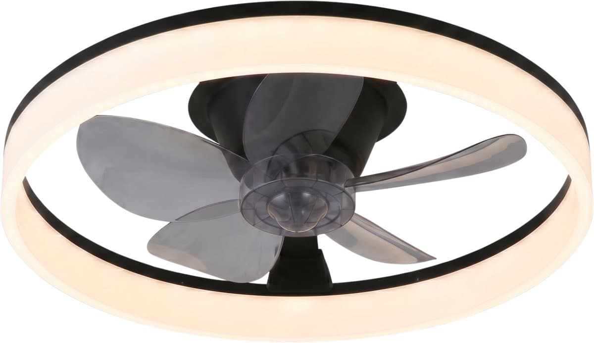 Plafondventilator met verlichting - Zwart - LED Ring 32W - Ø 50cm - Fluisterstil - App & Afstandsbediening - Dimbaar - Plafondlamp woonkamer - Plafonniere slaapkamer - Plafondlampen - Ventilator plafond — afbeelding 1