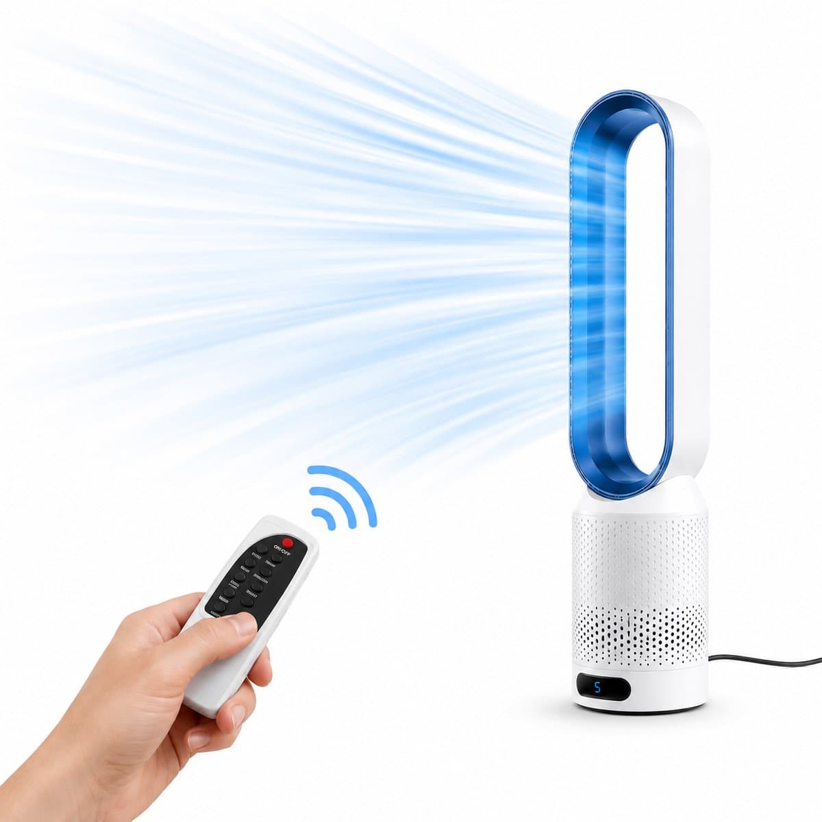 HomeGoodies Bladloze Ventilator met Afstandsbediening – Stil – 8 standen - 90° Oscillatie & Timer – Slaapkamer&Woonkamer - Blauw — afbeelding 1
