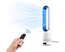 HomeGoodies Bladloze Ventilator met Afstandsbediening – Stil – 8 standen - 90° Oscillatie & Timer – Slaapkamer&Woonkamer - Blauw