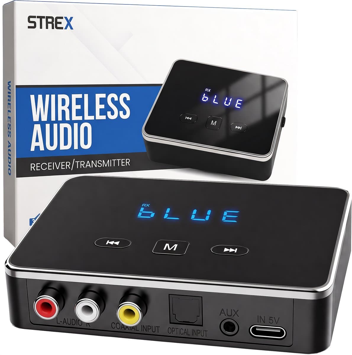 Strex Bluetooth Transmitter en Receiver 3 in 1 Adapter - Bluetooth Audio Zender en Ontvanger - Bluetooth 6.0 - AUX/RCA/Optisch - Draadloos - 15 meter bereik — afbeelding 1