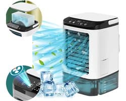 Luchtkoeler - Mini draagbare airconditionerventilator - Geruisloze verdampingsluchtbevochtiger -unit - 3-in-1 bureau-luchtkoeler met 3 windsnelheden - Koele mist - Bureaukoeler met 7 led-lampjes voor thuis, op reis of op kantoor-Wit-16.5*16.5*24