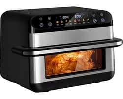Fukstern Airfryer XXL 11L – Grote Airfryer met Flexibele Basket, Uitneembare Scheidingswand & Kijkvenster – Touchscreen – Onafhankelijke Temperatuurregeling – 2600W – 8 Programma's – PFAS-vrije Metalen Anti-aanbakmand – Zilver