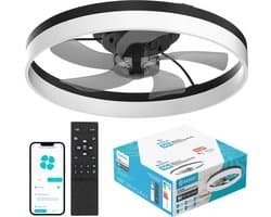 Klegu Slimme Plafondventilator met Verlichting - 6 standen - Dimbaar - 50cm - WIFI - 3000k-6500k - App & afstandsbediening - Google home & Alexa - ventilator - plafondlamp