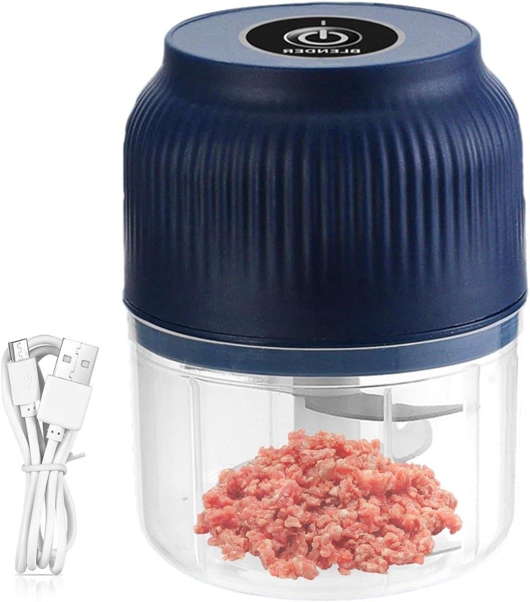 Elektrische Hakker - Keukenmachine Mini - Maaltijden Voorbereiden - Snoerloos Opladen - 300 ml - Blauw — afbeelding 1