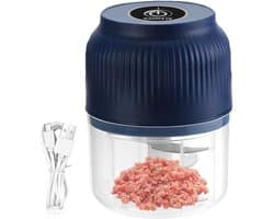 Elektrische Hakker - Keukenmachine Mini - Maaltijden Voorbereiden - Snoerloos Opladen - 300 ml - Blauw