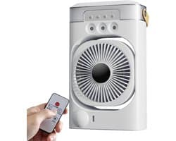 Mobiele Airco - 4-in-1 Luchtkoeler - Draagbare Aircooler met 600ml Reservoir en Afstandsbediening - 3 Snelheden - Timer - Voor Thuis en Kantoor - Wit