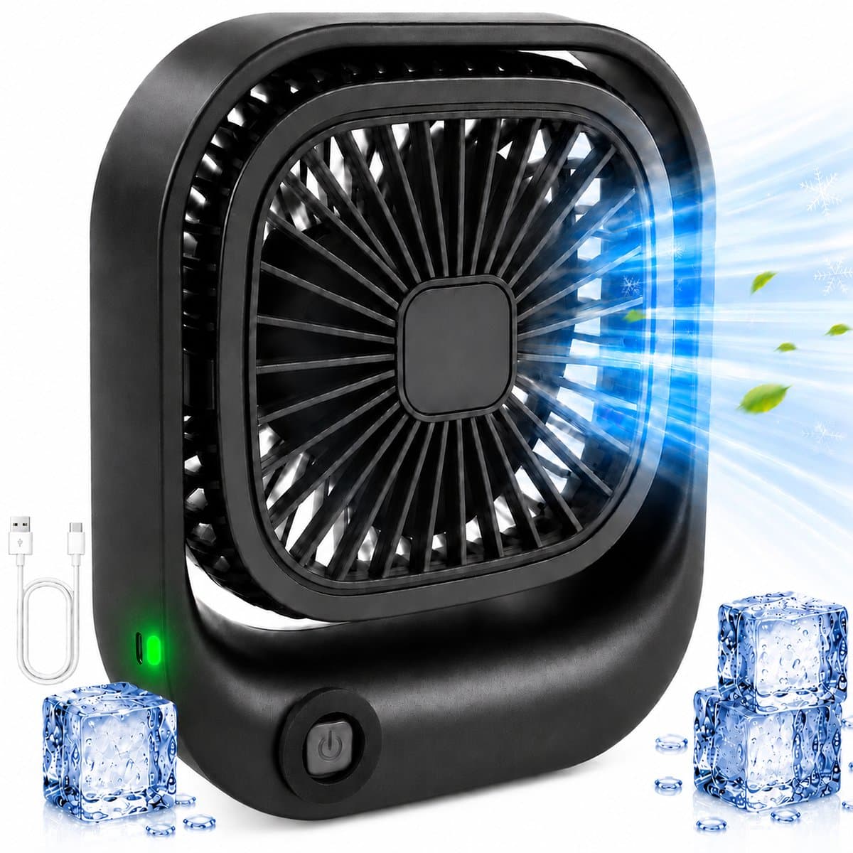 Draagbare Bureauventilator - Kleine USB-C Ventilator - Mini Tafel Ventilator 3 Standen - Lichtgewicht Mini Desk Fan - Compacte Kleine Oplaadbare Ventilator - voor Auto, Kantoor & Onderweg - Handventilator Oplaadbaar - Handwaaier - Zwart - Silvergear — afbeelding 1