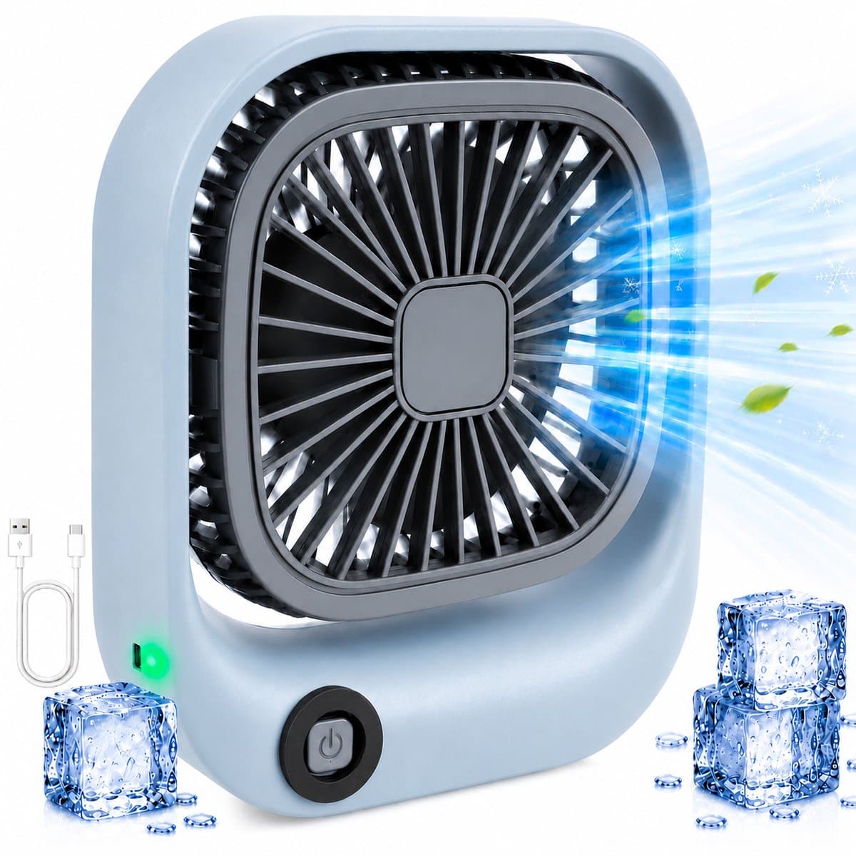Kleine Draagbare Bureauventilator - Compacte USB-C Ventilator - Mini Tafel Ventilator 3 Standen - voor Auto, Kantoor & Onderweg - Lichtgewicht Mini Desk Fan - Kleine Oplaadbare Ventilator - Handventilator Oplaadbaar - Handwaaier - Blauw - Silvergear — afbeelding 1