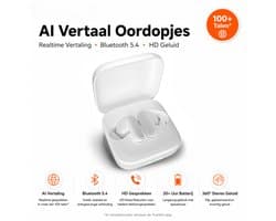 AI TWS Translator Pro Draadloze Vertaal Oordopjes - Real-Time AI Vertaling via TransKit App - Bluetooth 5.4 - HD Noise Reduction - 360° Stereo - USB-C - Witte