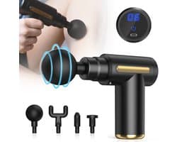 Mini Massagepistool - Handmassageapparaat Voor Spieren Met 6 Snelheden - Diepweefselpercussiemassageapparaat - 4 Massagekoppen
