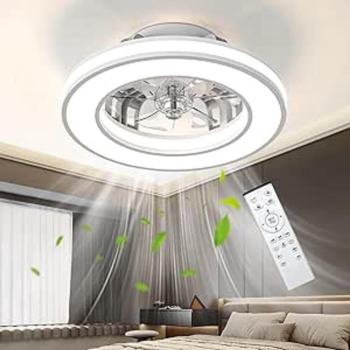 Thuys - Plafondventilator met LED Verlichting - 46 cm - Dimbaar - Afstandsbediening - 6 Snelheden - RGB & 3 Lichtkleuren - Zomer/Winterfunctie - Wit — afbeelding 1