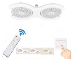 KZQ Plafondventilator Met Led Lamp - Dubbele Kop - E27 Schroefbasis - Met Afstandsbediening - 3 Snelheden - Geschikt Voor Kleine Ruimtes Thuis Kantoor En Studentenkamer - 1 Stuk