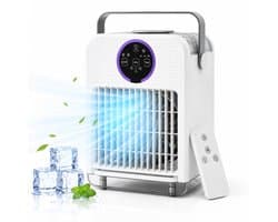 DreamGoods Aircooler - Verkoelen Met Water of IJs - 3-in-1 Luchtkoeler - Koelen, Ventileren & Bevochtigen - 700ML Watertank - Aircooler met Koelelementen - Air Cooler - Ventilateur - Mobiele Airco - Mini Airco zonder Afvoerslang - Koelventilator