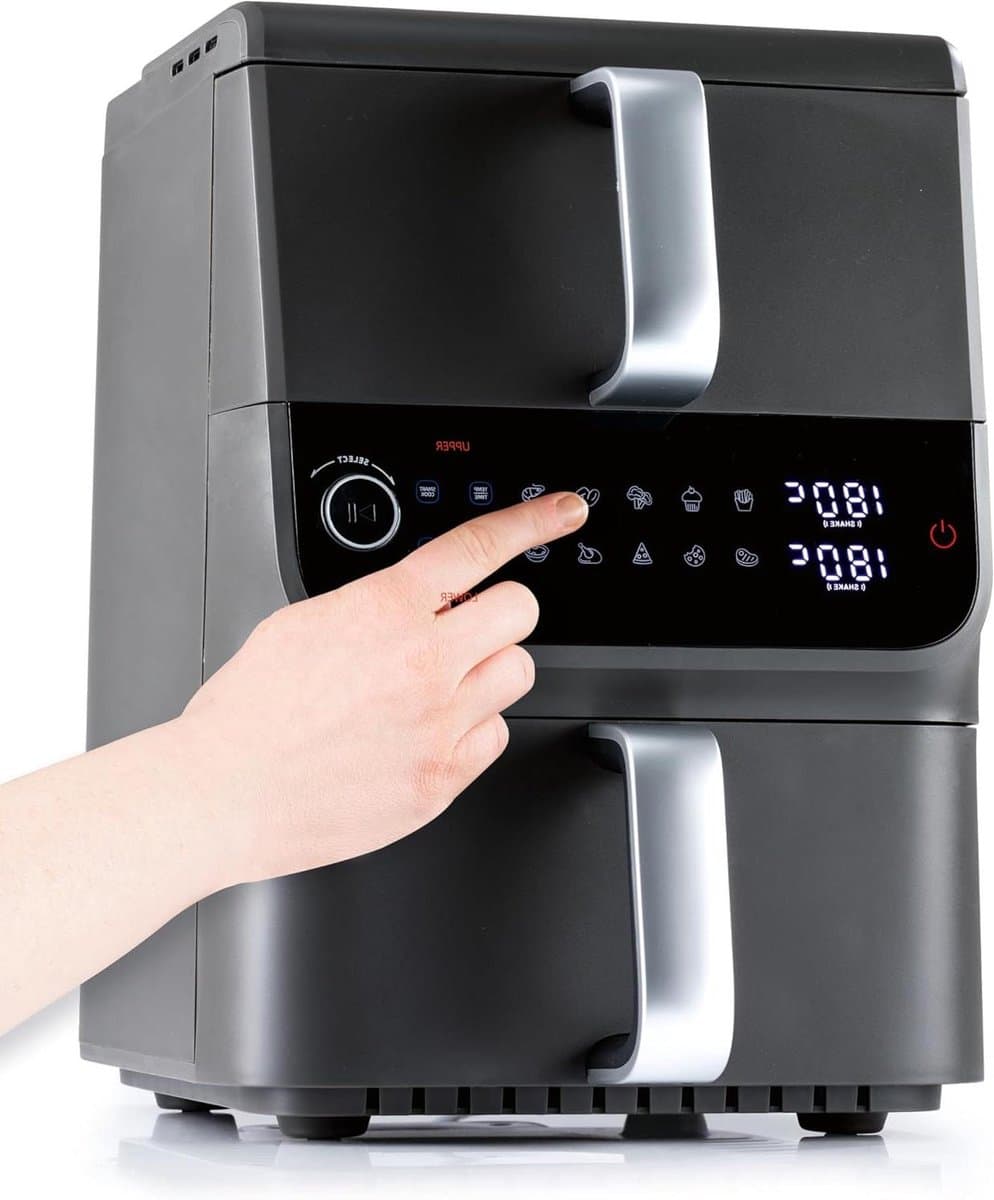 Heteluchtfriteuse Dubbel - Dubbele Airfryer - Gezond Koken - Twee Kamers - 10 Liter - Grijs — afbeelding 1