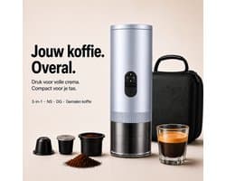 Torngat NomadBrew Pro Draagbare Koffiemachine – 3-in-1 Zelfverwarmende Espressomachine 20 Bar – Koffiezetapparaat voor Onderweg, Auto, Camping & Camper – NS/DG-Capsules & Gemalen Koffie – 7800mAh – Warme Koffie Zonder Waterkoker – Zilver – Reiskoffie