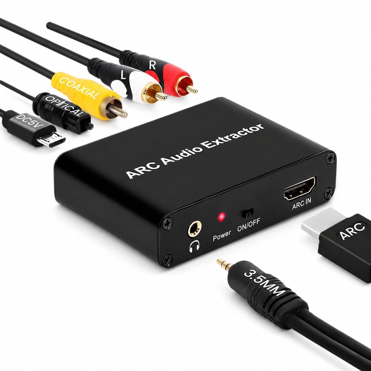 Audio-Adapter - ARC Audio Retour - HDMI naar Optisch/Coax/RCA - 192kHz - Zwart — afbeelding 1