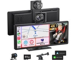 Dashcam voor auto - Zwart - 9,26 Inch - Draadloos Touchscreen met 4K Dashcam en 1080P Achteruitrijcamera - Met GPS en Spraakbesturing